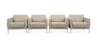 FOUR STEELCASE LOW-SLUNG UPHOLSTERED ARMCHAIRS