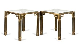 PAIR MASTERCRAFT CHINOISERIE BRASS END TABLES