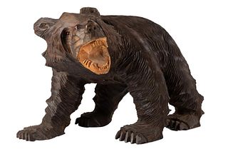 LARGE BLACK FOREST STYLE CARVED WOOD BEAR
