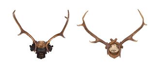GROUP OF TWO 19TH C. BLACK FOREST ANTLER MOUNTS