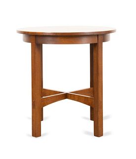 STICKLEY MISSION STYLE ROUND OAK SIDE TABLE
