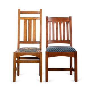 2 STICKLEY ARTS & CRAFTS INLAID & OAK SIDE CHAIRS