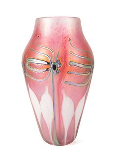 AMERICAN ART GLASS BUTTERFLY AND FLOWER VASE, 1993