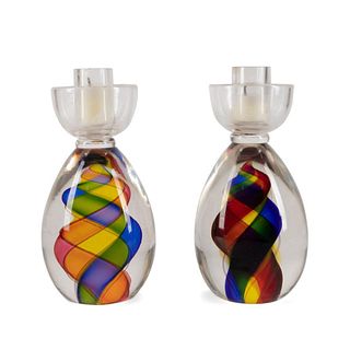 PAIR SEGUSO FOR TIFFANY & CO. GLASS CANDLE HOLDERS