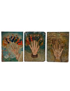Three Mexican Retablos of the Omnipotent Hand.