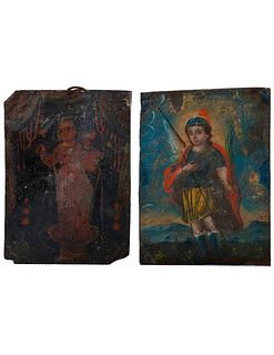 Two Mexican Retablos, a Saint and Mother of Atocha.