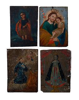 Four Mexican Retablos, Saints and the Virgin.