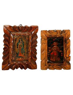 Two Mexican Retablos in Carved Frames.
