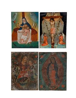 Four Mexican Retablos, the Crucifixion with others.