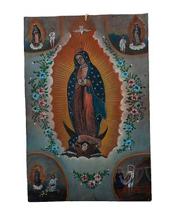 A Mexican Retablo of Our Lady of Guadalupe.