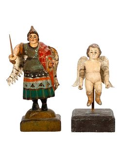 Two Polychrome Wood Angel Figures.