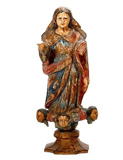 Polychrome Wood Figure of Mary.