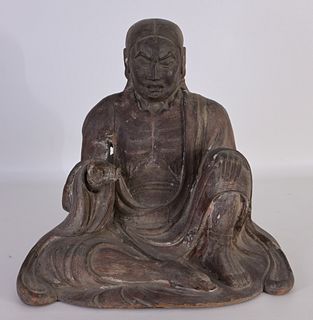 Early Antique Japanese Carved Wooden Buddha