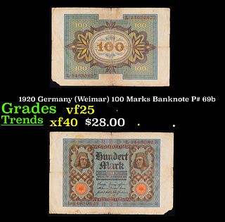 1920 Germany (Weimar) 100 Marks Banknote P# 69b vf+