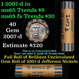 BU Shotgun Jefferson 5c roll, 2007-d 40 pcs Coin-Tainer $2 Nickel Wrapper