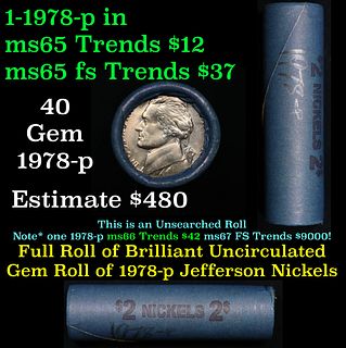 BU Shotgun Jefferson 5c roll, 1978-p 40 pcs Bank $2 Nickel Wrapper