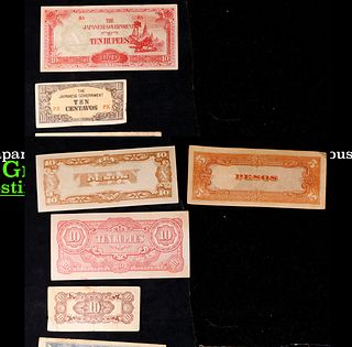 Lot of 5 Different WWII Japanese Invasion Currency Notes "JIM", Various Denominations & Countries