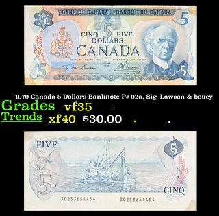 1979 Canada 5 Dollars Banknote P# 92a, Sig. Lawson & bouey Grades vf++