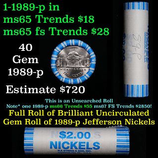 BU Shotgun Jefferson 5c roll, 1984-p 40 pcs N.F. String & Son $2 Nickel Wrapper