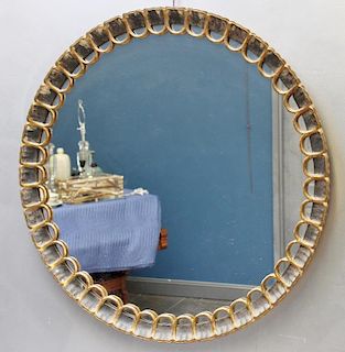 Midcentury Gilt Decorated Round Mirror.