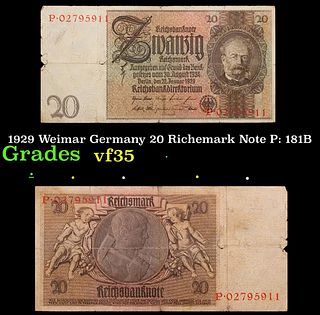 1929 Weimar Germany 20 Richemark Note P: 181B Grades vf++