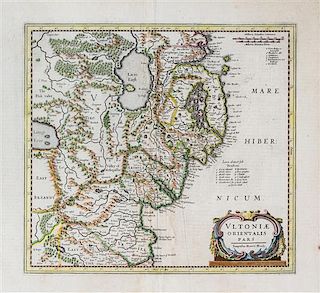 * HONDIUS, HENRICUS. Ultoniae Orientalis Pars. Amsterdam, ca. 1619.  Hand colored map of the East coast of Ireland. French te