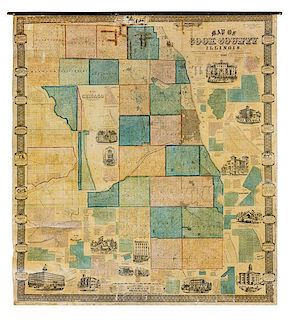 (CARTOGRAPHY) (PRE-FIRE CHICAGO) FLOWER, W. L.  Map of Cook County, Illinois. Chicago, 1862.