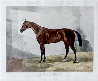 (NATURAL HISTORY) EQUESTRIAN ETCHINGS  Two framed etched portraits of winning race horses dated 1844 and 1849.