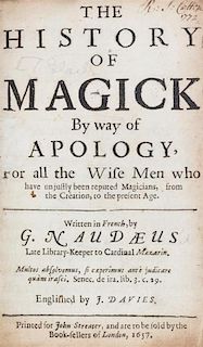 (NATURAL HISTORY MAGIC AND SCIENCE) NAUDE, GABRIEL. History of Magick... London: John Streater, 1657. First English-language 