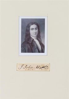 (AMERICAN REVOLUTION) (DECLARATION OF INDEPENDENCE) HART, JOHN. Clipped signature ("I John Hart...") Mounted and matted.