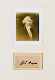 (AMERICAN REVOLUTION) HOOPER, WILLIAM. Clipped signature "Will Hooper" Mounted and matted with repro. portrait.