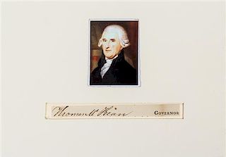 (AMERICAN REVOLUTION) MCKEAN, THOMAS. Clipped signature ("Thomas McKean") Mounted and matted with repro. portrait.