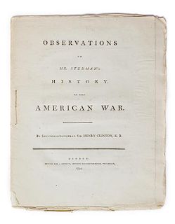 (AMERICANA) CLINTON, HENRY (GEN.). Observations on Mr. Steadman's History of the American War. London, 1794. First edition. 4