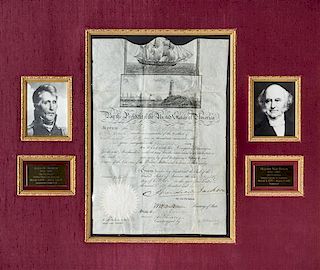 JACKSON, ANDREW. Document signed, Baltimore, October 28, 1830. Ship's Passport. Countersigned by Van Buren.