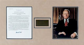 FORD, GERALD R. Memorandum signed, Washington, September 8, 1947. Proclamation of pardon. Framed and matted. 71 x 34 cm.