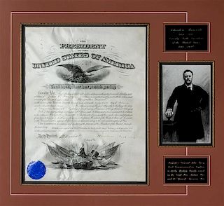 ROOSEVELT, THEODORE. Document signed, Washington, February 24, 1903. Appointment. Countersigned by Root. One page. Framed and