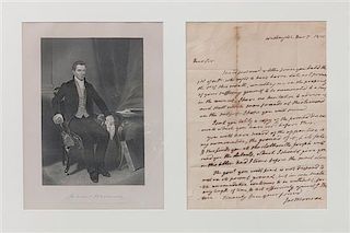* An Autographed Letter by James Monroe. Framed with photo. Dated December 7, 1811.
