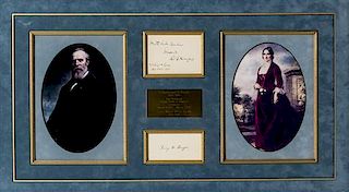 HAYES, RUTHERFORD B. AND LUCY. Fragment of letter signed. Signature of President R.B. Hayes and First Lady Lucy Hayes.