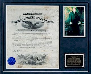 (PRESIDENTS) MCKINLEY, WILLIAM Framed 32 1/2 x 28 inches. Partially Printed Document Signed. March 5, 1901. Countersigned by 