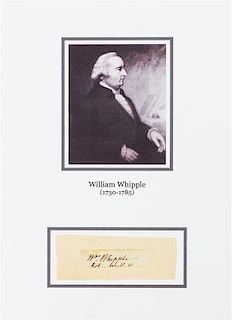 (DECLARATION OF INDEPENDENCE) WHIPPLE, WILLIAM. Clipped signature ("Wm. Whipple") Mounted with a repro. portrait.