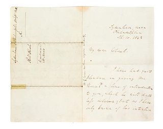 (AMERICANA) RUSH, RICHARD. Autographed Letter Signed ("Richard Rush"), three pages, Lydenham, September 10, 1842. 8vo. 3pp.