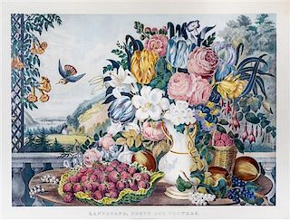 (NATURAL HISTORY) CURRIER AND IVES . Landscape, Fruit and Flowers. New York, 1862. Engraved by F. F. Palmer.