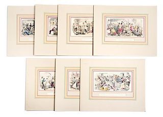 (ILLUSTRATION) LEECH, JOHN. Collection of 13 etchings.  Eight handcolored and five uncolored.  One in frame.