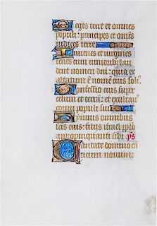 * (MANUSCRIPT, ILLUMINATED) Leaf from a Book of Hours ca. 1460.  Latin text on both sides. Gilt and hand coloring throughout.
