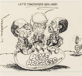 (ORIGINAL CARTOON ART) COMMODORE, CHESTER.  A political cartoon for The Chicago Defender.