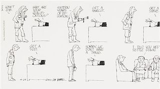 (ORIGINAL CARTOON ART) FEIFFER, JULES. A six panel ink cartoon dated April 23, 1972.  "I  Want A Job".