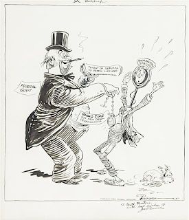 (ORIGINAL CARTOON ART) PARRISH, JOE. The Holdup. An editorial cartoon, 1939.