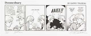 (TRUDEAU, GARRY) A four panel Doonesbury comic strip. Signed.