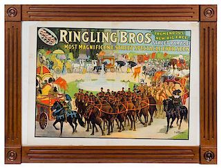 * (CIRCUS) RINGLING BROTHERS, Poster, Tremendous, New, Big Free Street Parade, 1909, Strobridge litho Co, 40 x 30 inches.