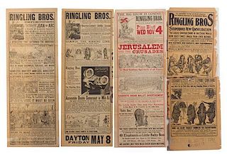 * (CIRCUS) RINGLING BROTHERS, Collection containing four couriers, 1897, 1904, 1908, 1912,  Courier Co, Central ptg, 44 x 32 